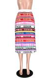 As Show Elastic Fly Sleeveless Mid Print Draped Striped Patchwork Gradient Letter Pleated skirt Pa