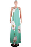 Yellow Sexy Fashion Tank Sleeveless O neck A-Line Floor-Length Print Patchwork 