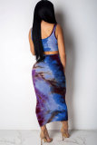 Blue Sexy Fashion Patchwork HOLLOWED OUT Print Regular Two-Piece Dress