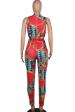 White Fashion Ma'am adult Sexy Two Piece Suits Print Patchwork pencil Sleeveless Two-piece Pant