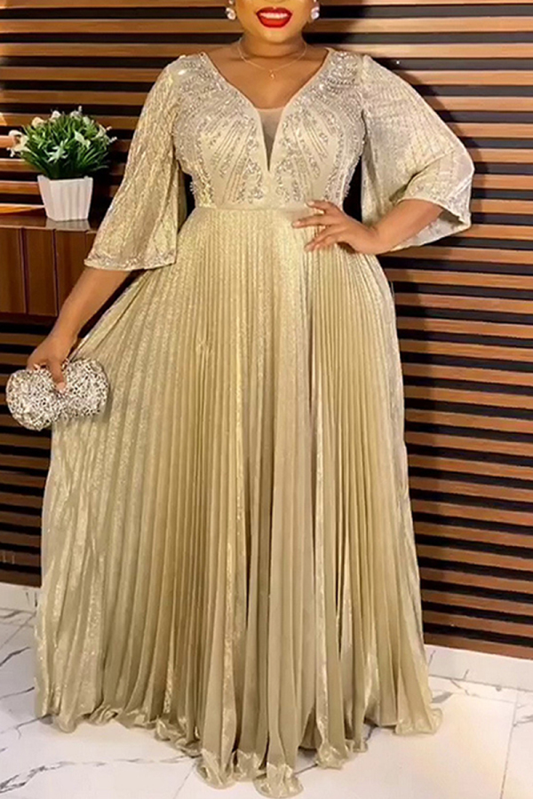 Dark Purple Hot Drilling V Neck Long Plus Size Loose Formal Evening Party Prom Maxi Boho Robe Dresses