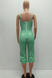 rose red Casual Striped zipper Sleeveless Slip Rompers
