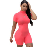Fluorescent green Fashion Casual Solid Short Sleeve O Neck Rompers