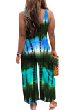 Red Casual Print Patchwork U Neck Loose Jumpsuits