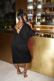 rose red Sexy lantern sleeve Half Sleeves V Neck Lantern skirt Mid-Calf Solid Casual Dresses