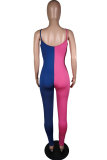 Powder blue Sexy Fashion Patchwork Print Sleeveless Slip Jumpsuits