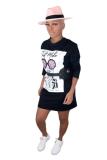 Khaki Casual Fashion adult Cap Sleeve Long Sleeves O neck Step Skirt Mini Print Long Sleeve Dre