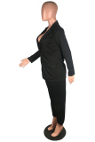 Black Fashion Celebrities adult Two Piece Suits Solid Straight Long Sleeve