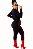 Black knit Active Print Two Piece Suits Lips Print pencil Long Sleeve Two-piece Pants Set