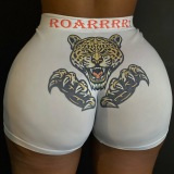 Dark Blue Elastic Fly Mid Animal Prints shorts Bottoms