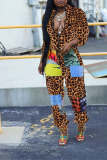 Blue Chemical fiber blend Sexy zipper Leopard Print Camouflage Zippered Zipper Plus Size 