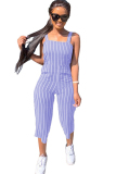 rose red Casual Striped zipper Sleeveless Slip Rompers