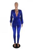Yellow Sexy Fashion Solid Backless bandage Hollow Long Sleeve V Neck Jumpsuits
