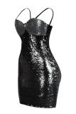 Gold adult Fashion Sexy Spaghetti Strap Sleeveless Slip Step Skirt skirt Sequin Solid Club Dre