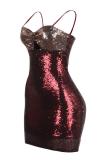Gold adult Fashion Sexy Spaghetti Strap Sleeveless Slip Step Skirt skirt Sequin Solid Club Dre