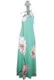 Yellow Sexy Fashion Tank Sleeveless O neck A-Line Floor-Length Print Patchwork 