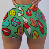 Yellow Milk Silk Elastic Fly Mid Print Skinny shorts Bottoms