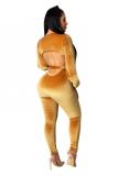 Yellow Sexy Fashion Solid Backless bandage Hollow Long Sleeve V Neck Jumpsuits