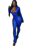 Green street Solid zipper Milk. Long Sleeve O Neck Jumpsuits