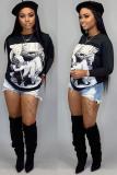 White O Neck Long Sleeve Print Tees & T-shirts