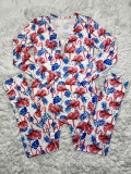 Blue Living Print V Neck Skinny Jumpsuits