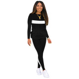 Grey Fashion Sexy Adult Striped Patchwork Patchwork O Neck Long Sleeve Regular Sleeve Regular Two Pieces