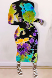 Black Milk. Fashion adult Ma'am Street Cap Sleeve Long Sleeves O neck Step Skirt Mid-Calf Print Dresses