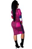 Multi-color Fashion Sexy Cap Sleeve Long Sleeves V Neck Lantern skirt Knee-Length Print Patchwork