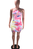 multicolor Sexy Spaghetti Strap Sleeveless Slip Hip skirt skirt Print Club Dresses