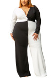 Black and white Fashion adult Ma'am Street O Neck Patchwork contrast color Stitching Plus Size