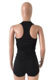 Black knit Sexy Patchwork Two Piece Suits Solid Straight Sleeveless Two-Piece Short Set