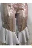 purple Elastic Fly Mid Sequin Solid Loose Pants
