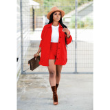 Red Street Solid Buttons Turndown Collar Long Sleeve Regular Sleeve Two Pieces