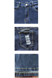 Blue Denim Zipper Fly Button Fly High Hole Zippered Pocket washing pencil Pants Pants