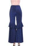 purple Elastic Fly Mid Sequin Solid Loose Pants