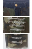 Camouflage Button Fly Sleeveless High Patchwork camouflage Print Hole pencil Pants