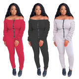 Black Casual Fiber Solid Fold Bateau Neck Skinny Jumpsuits