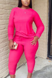 rose red Twilled Satin Solid O Neck Long Sleeve Regular Sleeve Regular Two Pieces
