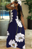 Yellow Sexy Fashion Tank Sleeveless O neck A-Line Floor-Length Print Patchwork 