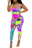 Orange Fashion Casual Print zipper Sleeveless O Neck Jumpsuits