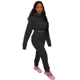 Pink Street Solid Hooded Collar Long Sleeve Two Pieces