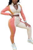 Pink Fashion Casual Adult Patchwork Solid Patchwork O Neck Long Sleeve Regular Sleeve Regular Two Pieces
