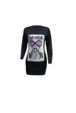 Khaki Casual Fashion adult Cap Sleeve Long Sleeves O neck Step Skirt Mini Print Long Sleeve Dre