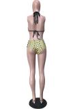 Yellow Geometric Asymmetrical Print Fashion Sexy Bikinis Set