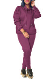 Purple Casual Solid Patchwork Hooded Collar Long Sleeve Two Pieces
