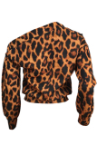 Orange One Shoulder Collar Print Print Long Sleeve 