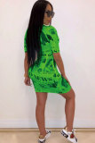 Blue Sexy Cap Sleeve Short Sleeves O neck Step Skirt Mini Patchwork Print Club Dresses
