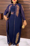 White Hot Drill Mandarin Collar Long Sleeve Longline Cardigan Muslim Dubai Robe And Maxi Dress Vacation Plus Size Two Pieces Dress Sets