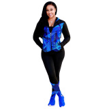 Pink Sexy Print Patchwork Hooded Collar Long Sleeve Two Pieces