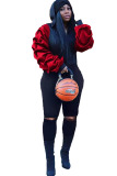 Blue Sexy Two Piece Suits Patchwork contrast color Hole pencil Long Sleeve Two-piece Pants Set
